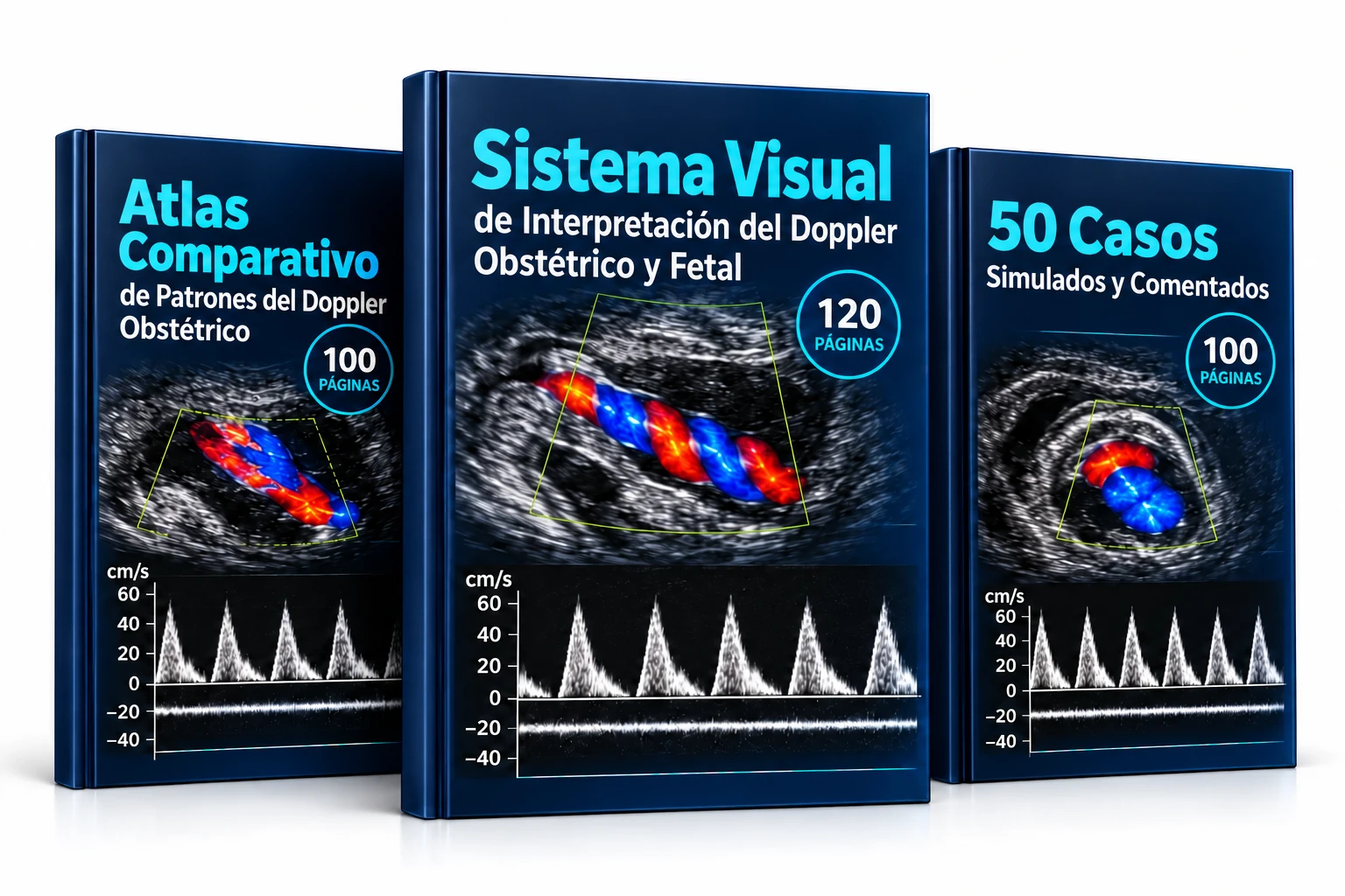 Los tres materiales digitales: Sistema Visual, Atlas Comparativo y 50 Casos Simulados de Doppler Obstétrico y Fetal